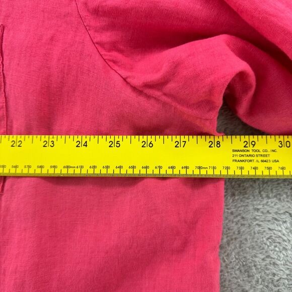 Lands End Shirt Women 2X Orange Linen Button Up Collared Roll Tab Long Sleeve - Picture 13 of 15